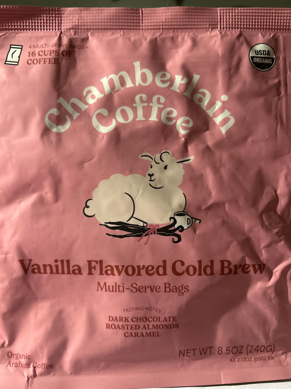 Chamberlain Coffee Vanilla Flavored Cold Brew – Multi‑Serve Bags – Organic – 8.5 oz (Best By 3/27)