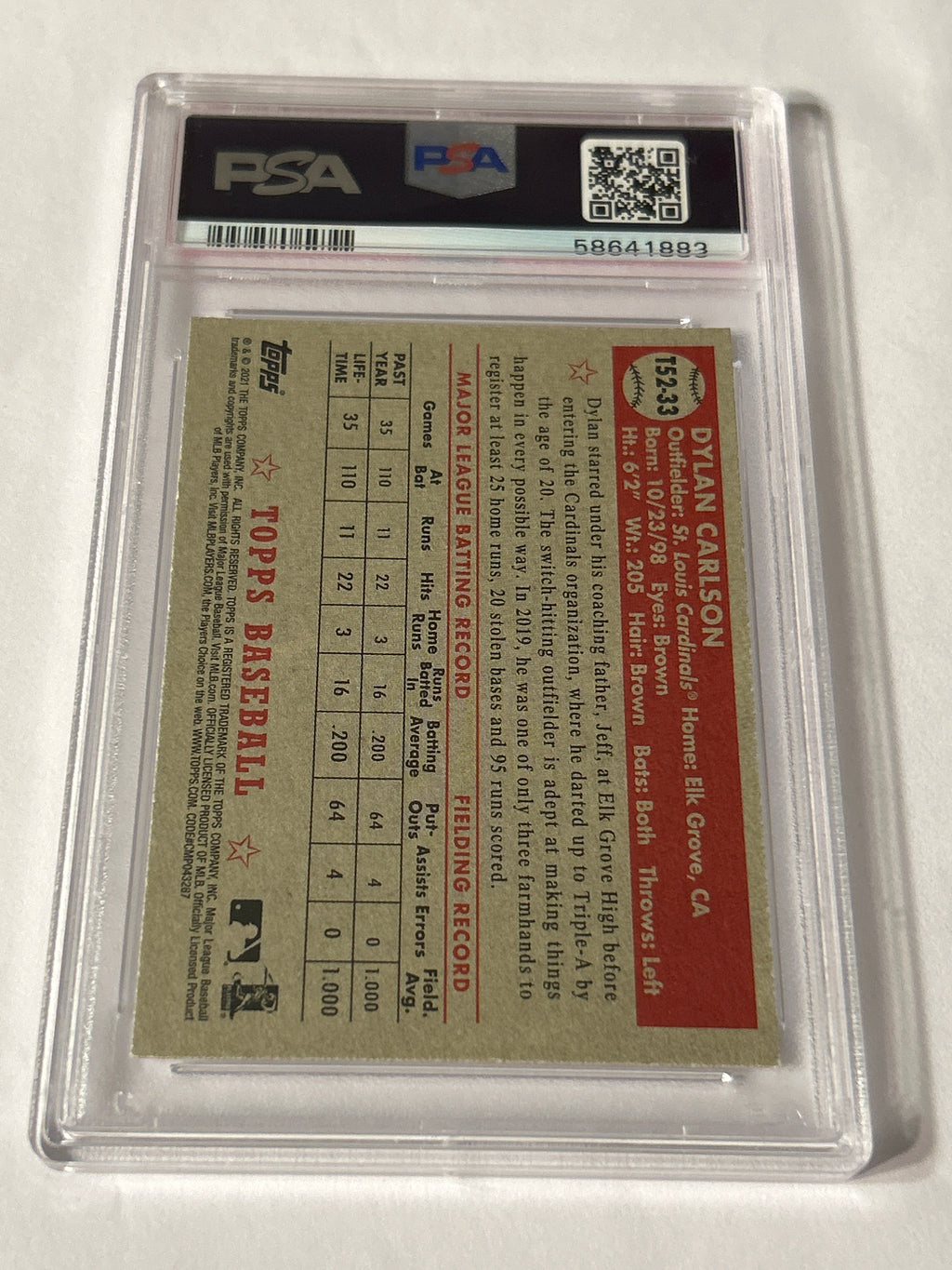 2021 Topps – 1952 Topps Redux Dylan Carlson #T52‑33 (RC) – PSA 9