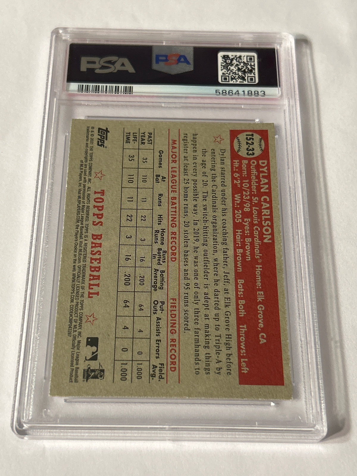 2021 Topps – 1952 Topps Redux Dylan Carlson #T52‑33 (RC) – PSA 9