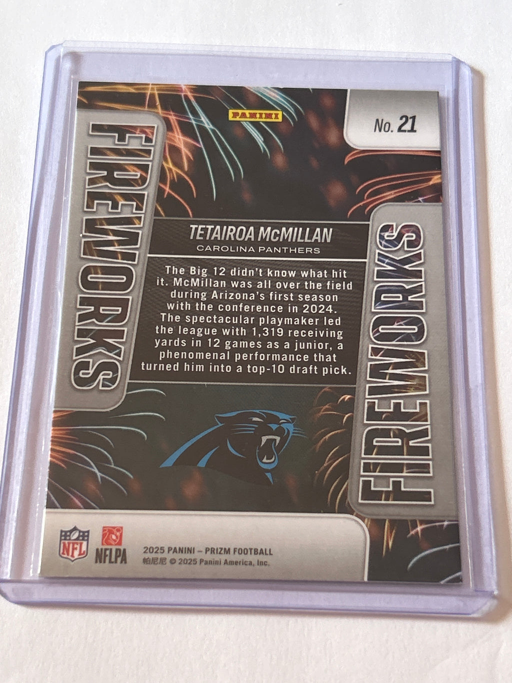 2025 Panini Prizm - Fireworks Tetairoa McMillan #21 (RC)