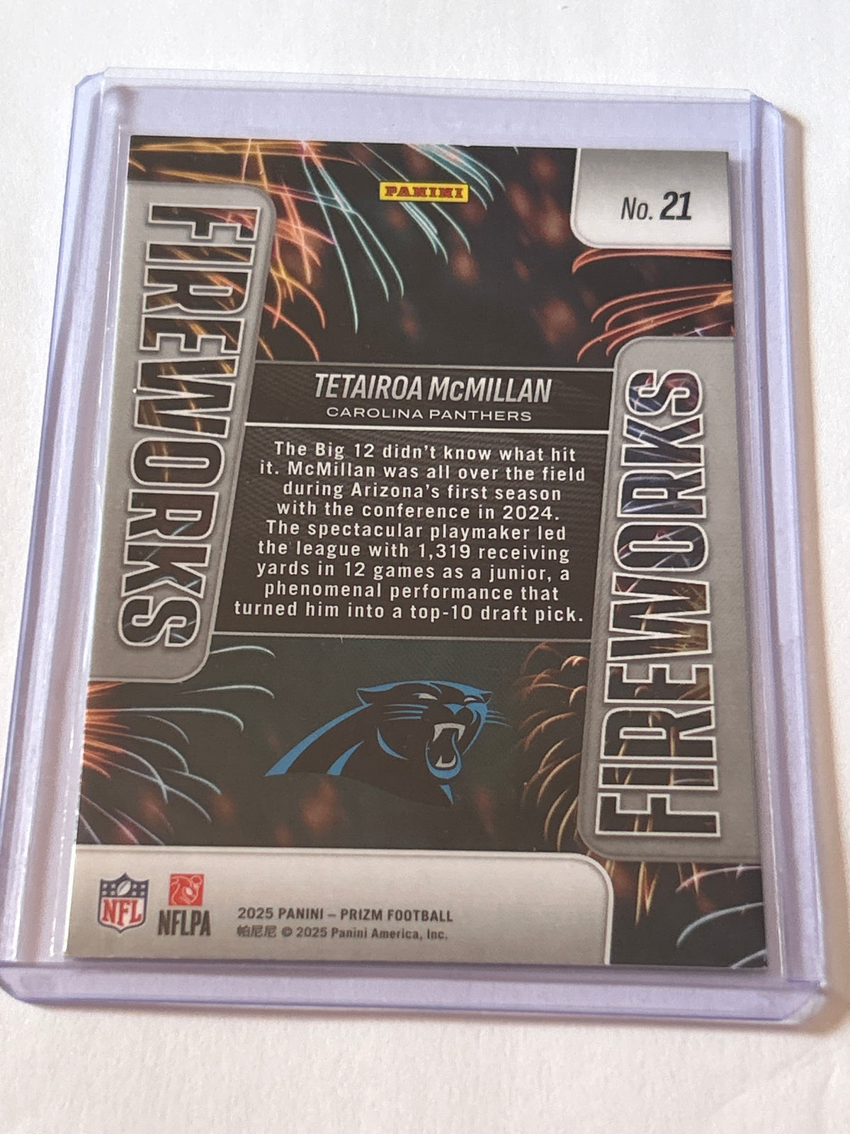 2025 Panini Prizm - Fireworks Tetairoa McMillan #21 (RC)