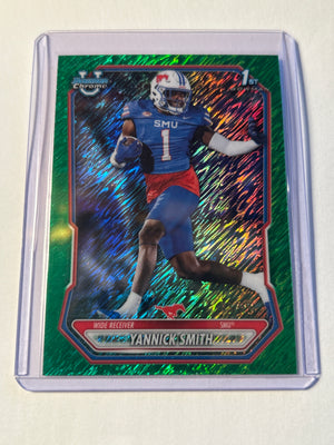 Bowman U Chrome Yannick Smith 1st Bowman Green Shimmer Refractor 83/99 SMU Mustangs WR