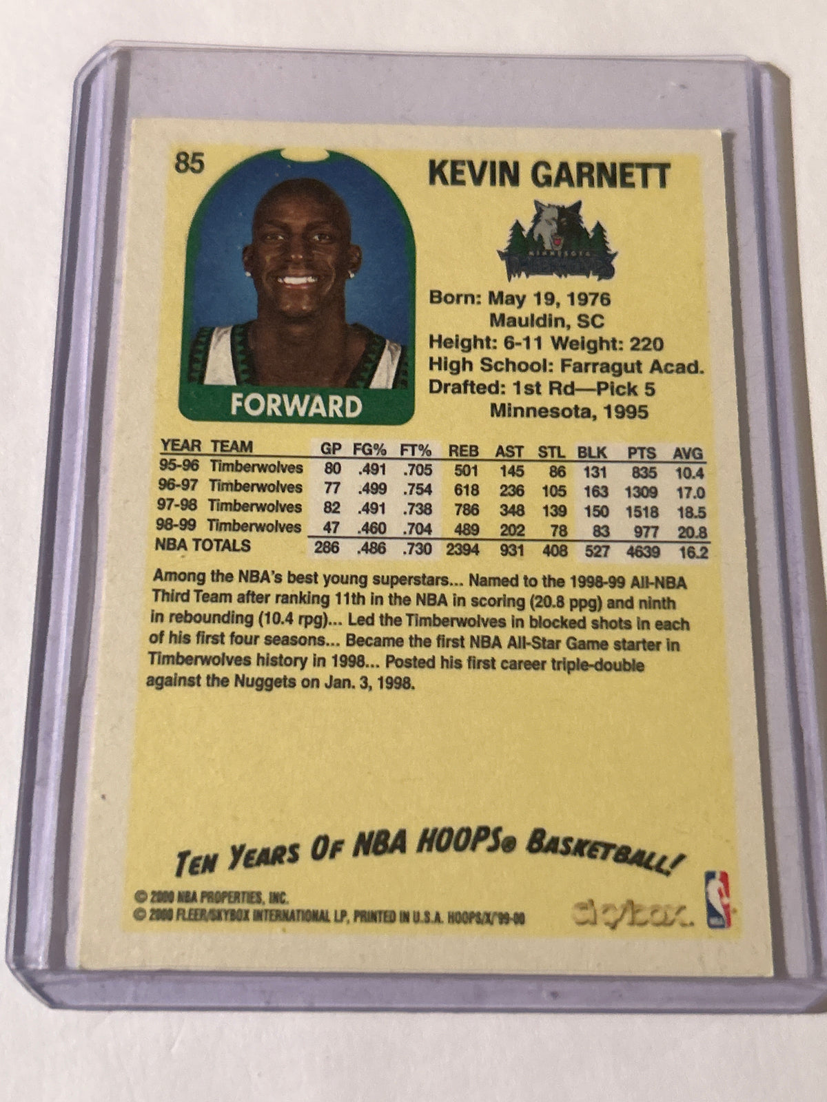 1999-00 Skybox NBA Hoops Decade - Kevin Garnett #85