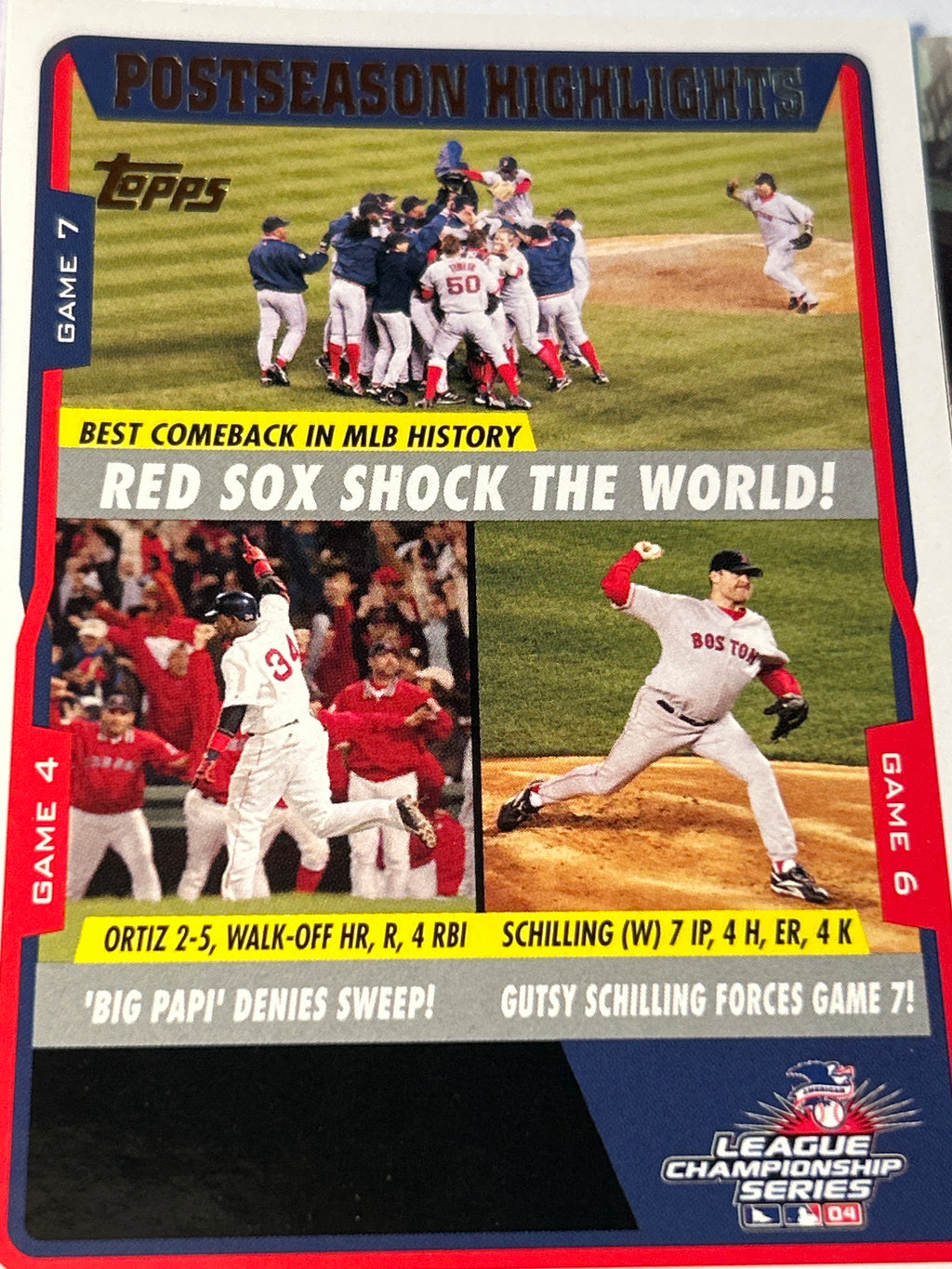 Boston Red Sox 6 Card Lot Carl Yastrzemski David Ortiz Pedro Martinez Dustin Pedroia 2004 ALCS Red Sox Shock the World Tim Wakefield