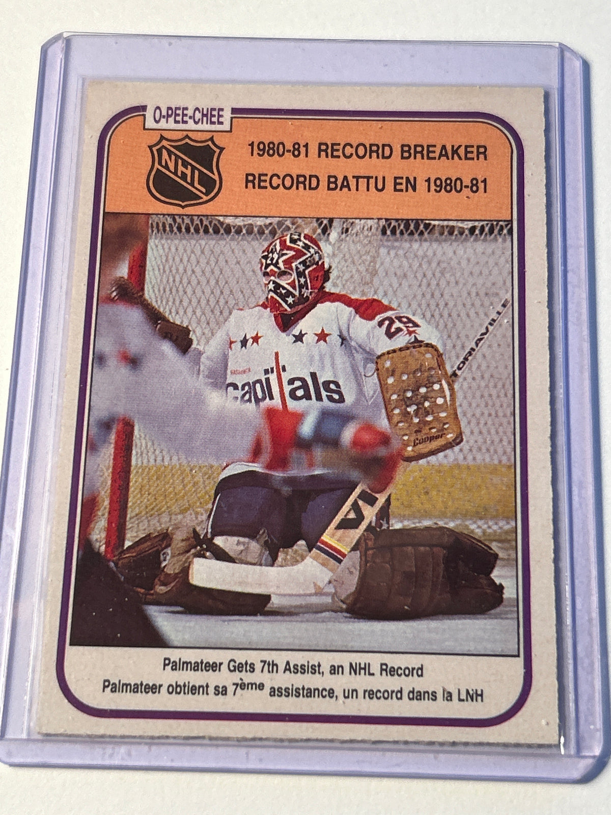 1981-82 O-Pee-Chee Record Breaker Mike Palmateer Washington Capitals Goalie