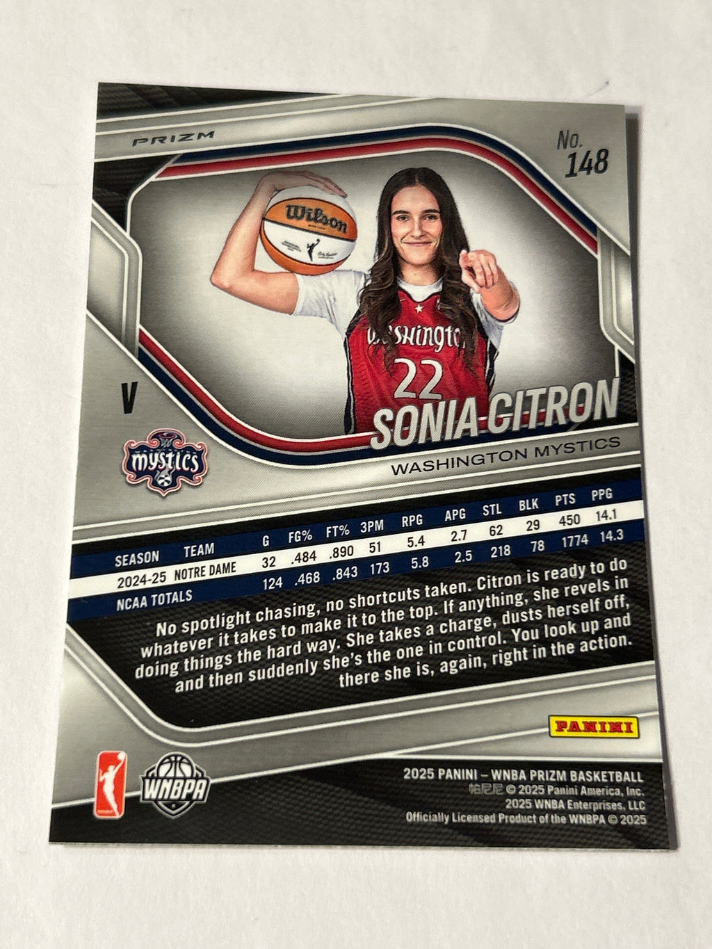 2025 Panini WNBA Prizm Sonia Citron Silver Prizm Rookie Card (RC) Mystics