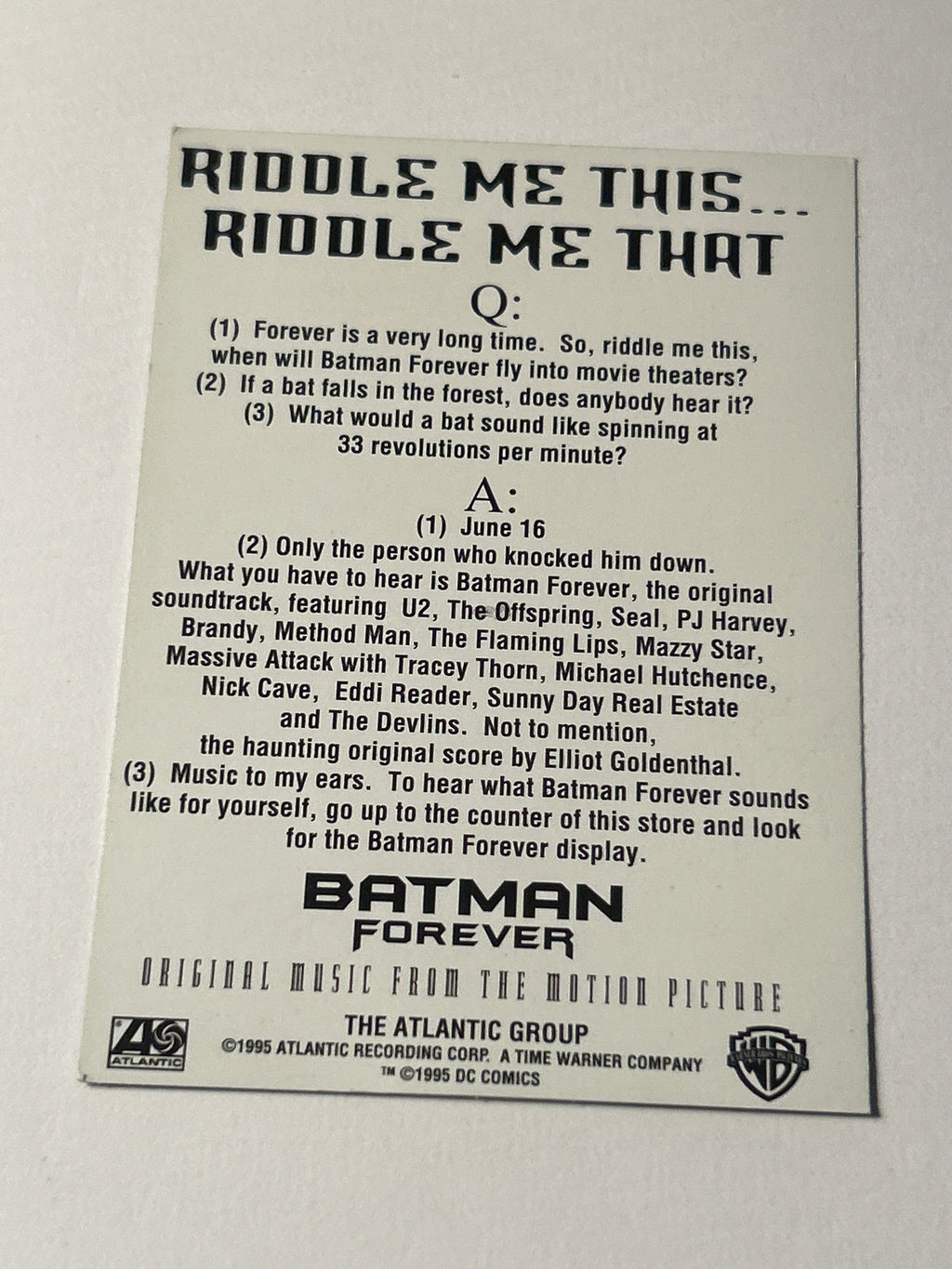 1995 Atlantic Group Batman Forever The Riddler Jim Carrey Card *d8 *a1