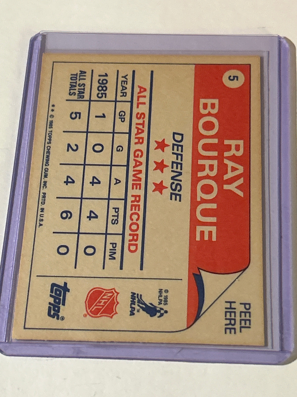 Topps 1985-86 Ray Bourque #5 Boston Bruins All Star Sticker NHL Card