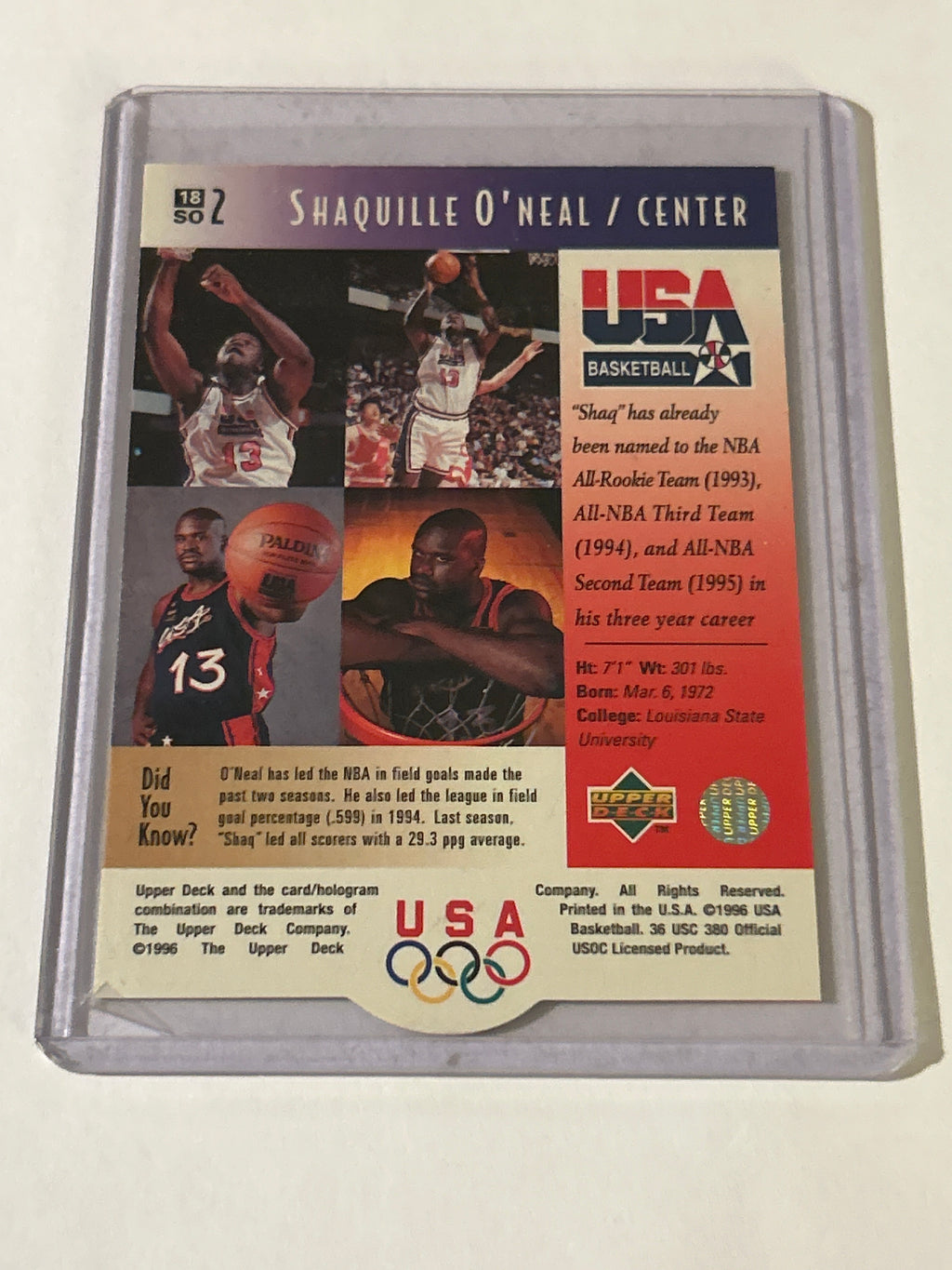 1996 Upper Deck USA Basketball Deluxe Gold Edition - Shaquille O'Neal #18