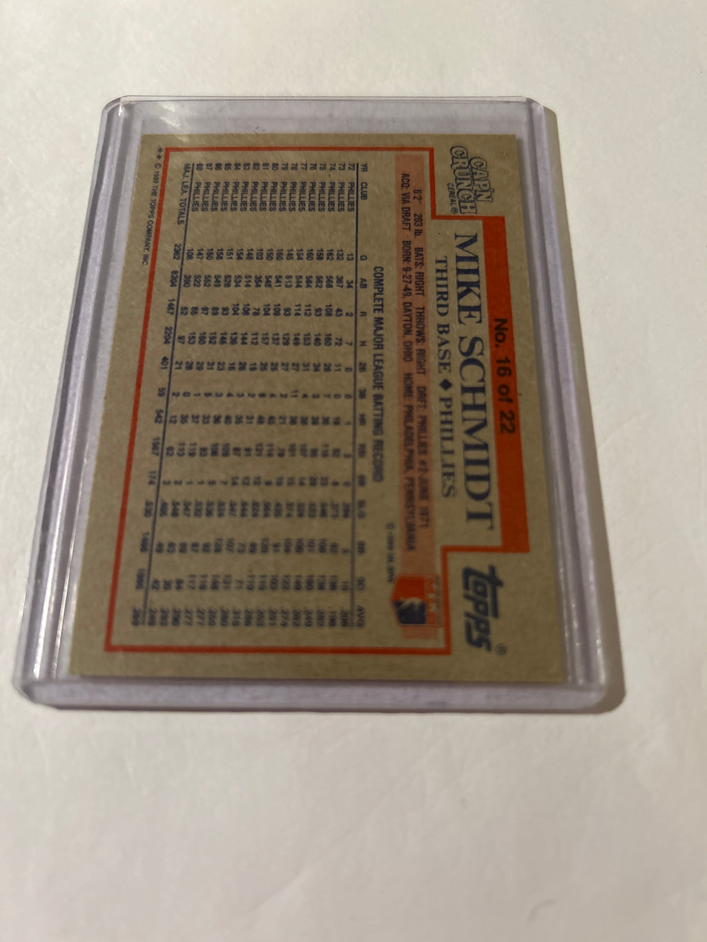 1989 Topps Cap'n Crunch - Mike Schmidt #16