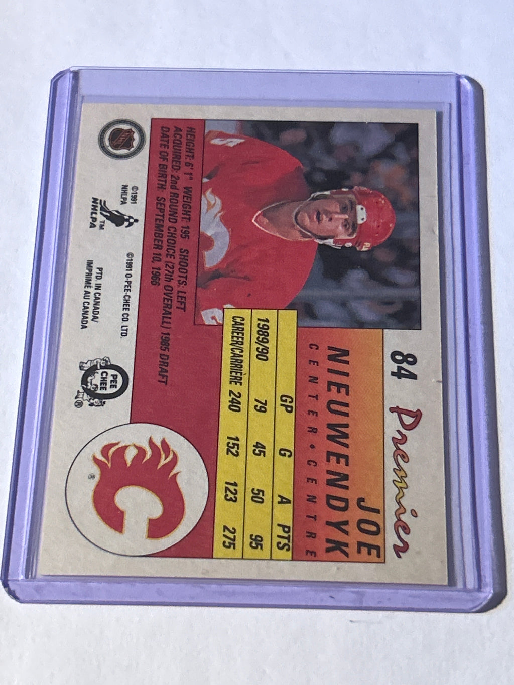 O-Pee-Chee Premier 1990-91 Joe Nieuwendyk #84 Calgary Flames NHL Hockey Card