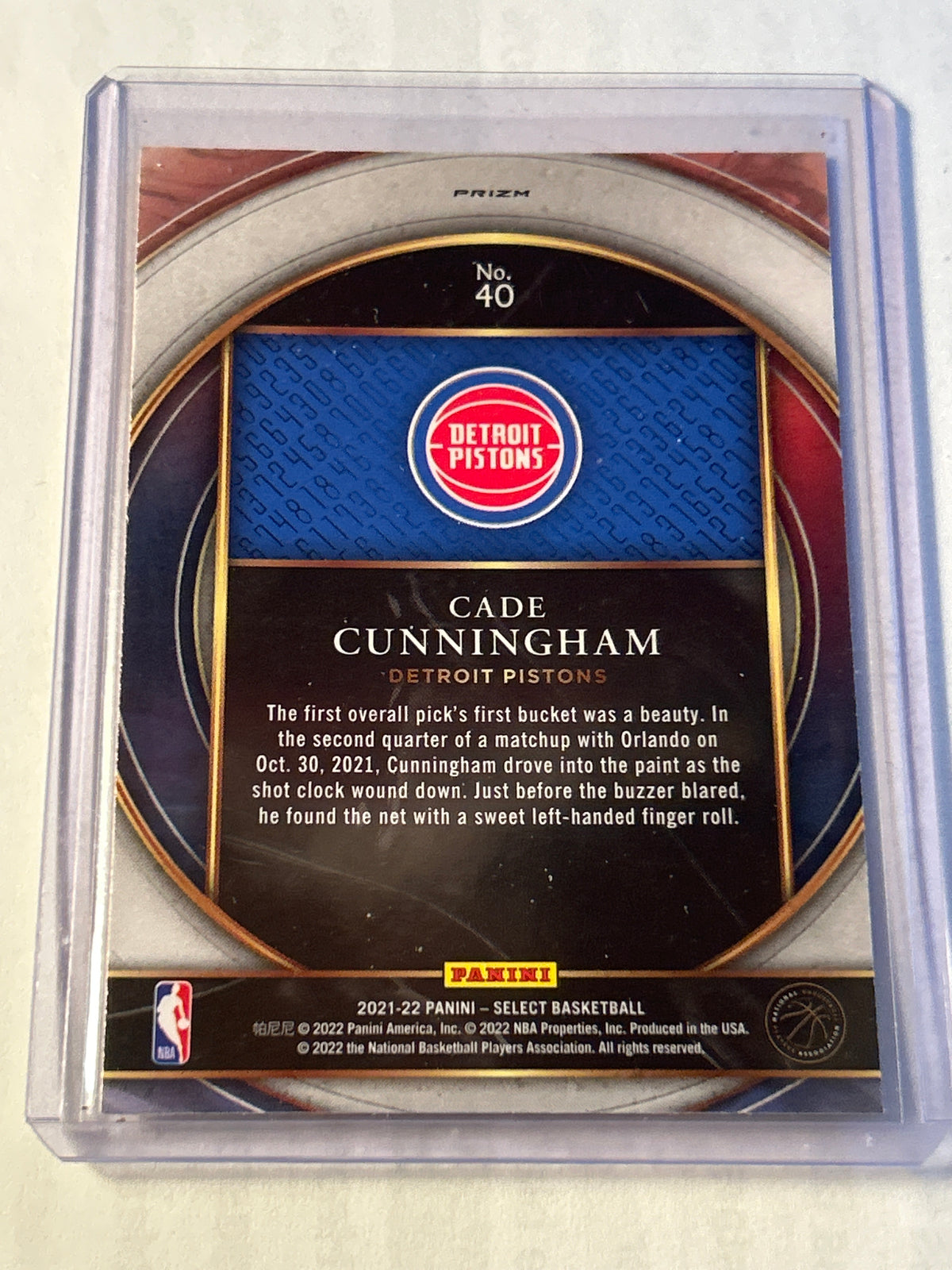 Panini Select Numbers Cade Cunningham Red Prizm RC Pistons