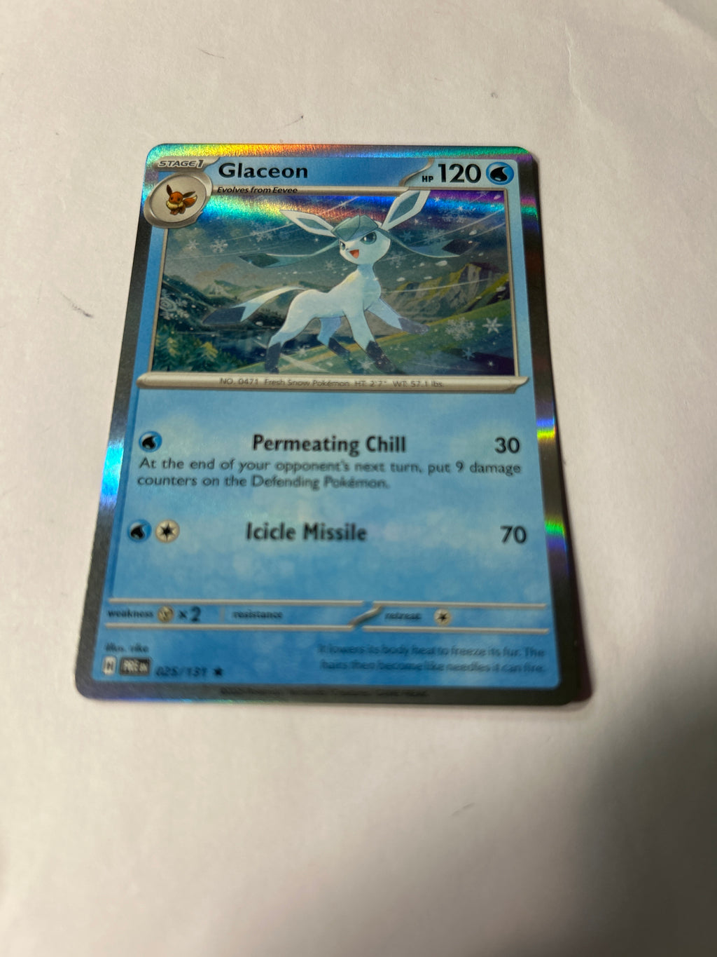 2025 Pokemon Prismatic Evolutions Glaceon #025/131 Holo Rare