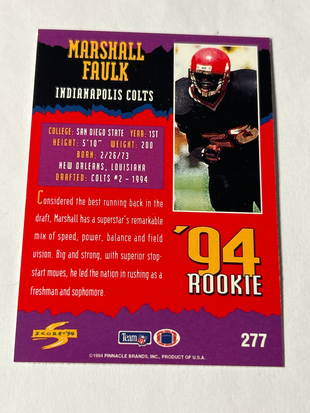 1994 Score Marshall Faulk Rookie Card (RC) San Diego State
