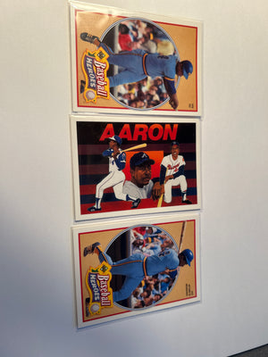 Hank Aaron 3 Card Lot 1991 Upper Deck Baseball Heroes Header Card 1975 Return to Milwaukee 1976 755 HOF