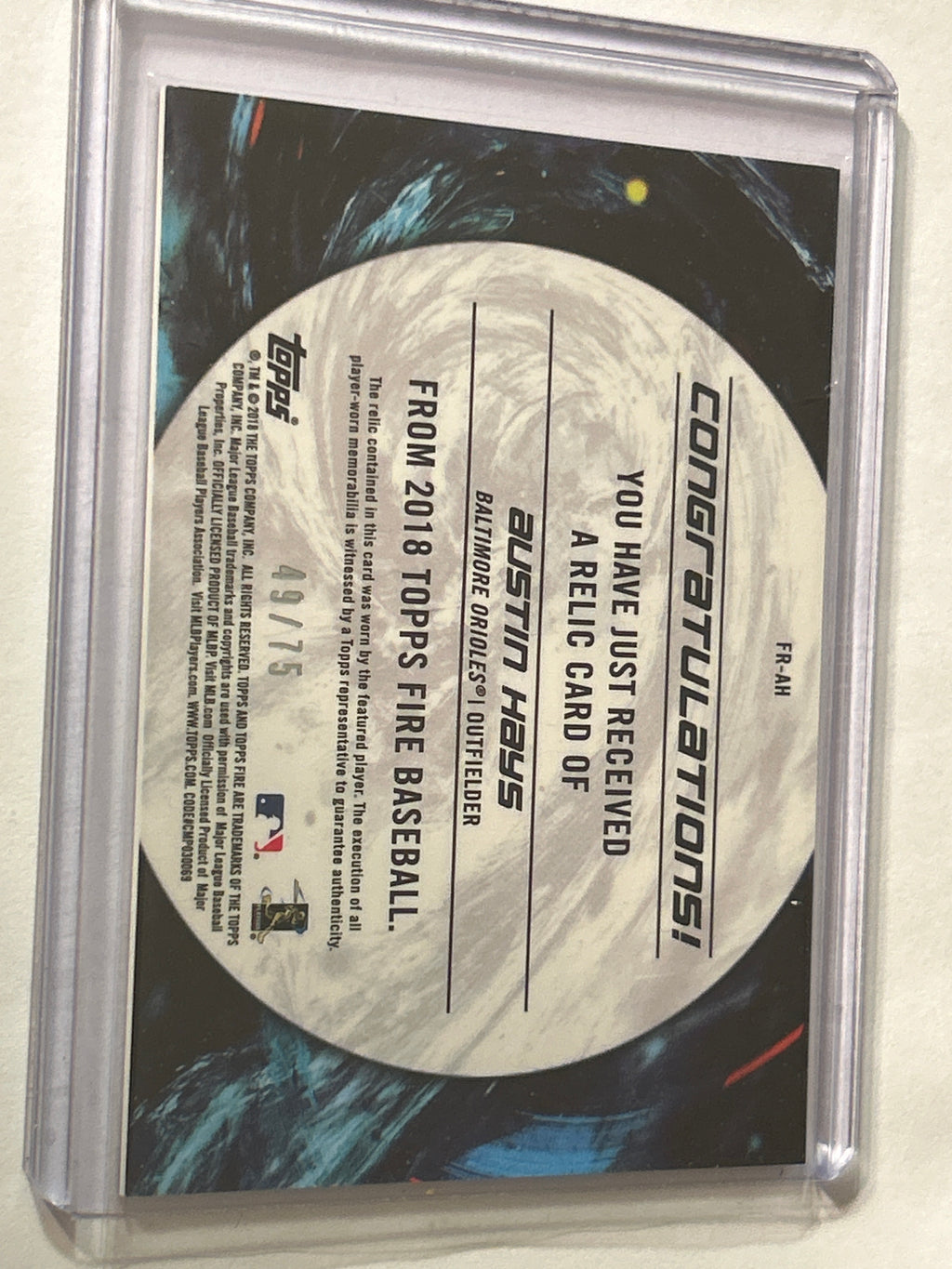 2018 Topps Fire Relics Green 49/75 Austin Hays #FR-AH Rookie (RC) 0zi1