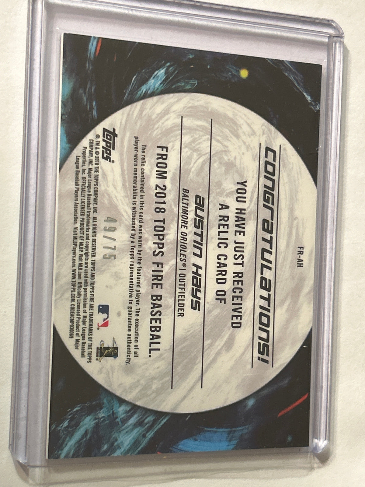 2018 Topps Fire Relics Green 49/75 Austin Hays #FR-AH Rookie (RC) 0zi1