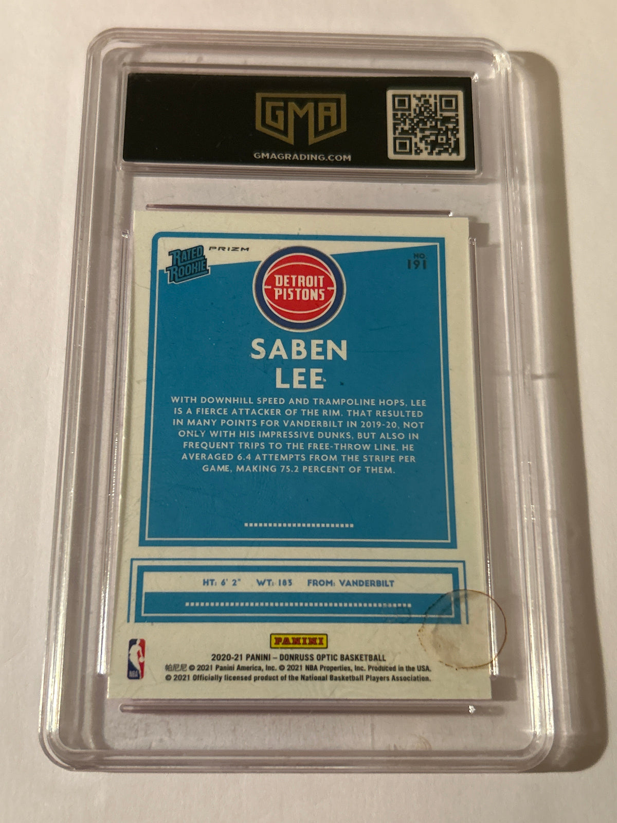 2020 Donruss Optic Saben Lee Hyper Pink Prism #191 (RC) GMA 9