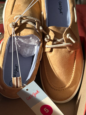 Cat & Jack Kids Boat Shoes – Size 5 – Tan/Beige – Casual Slip‑On Style