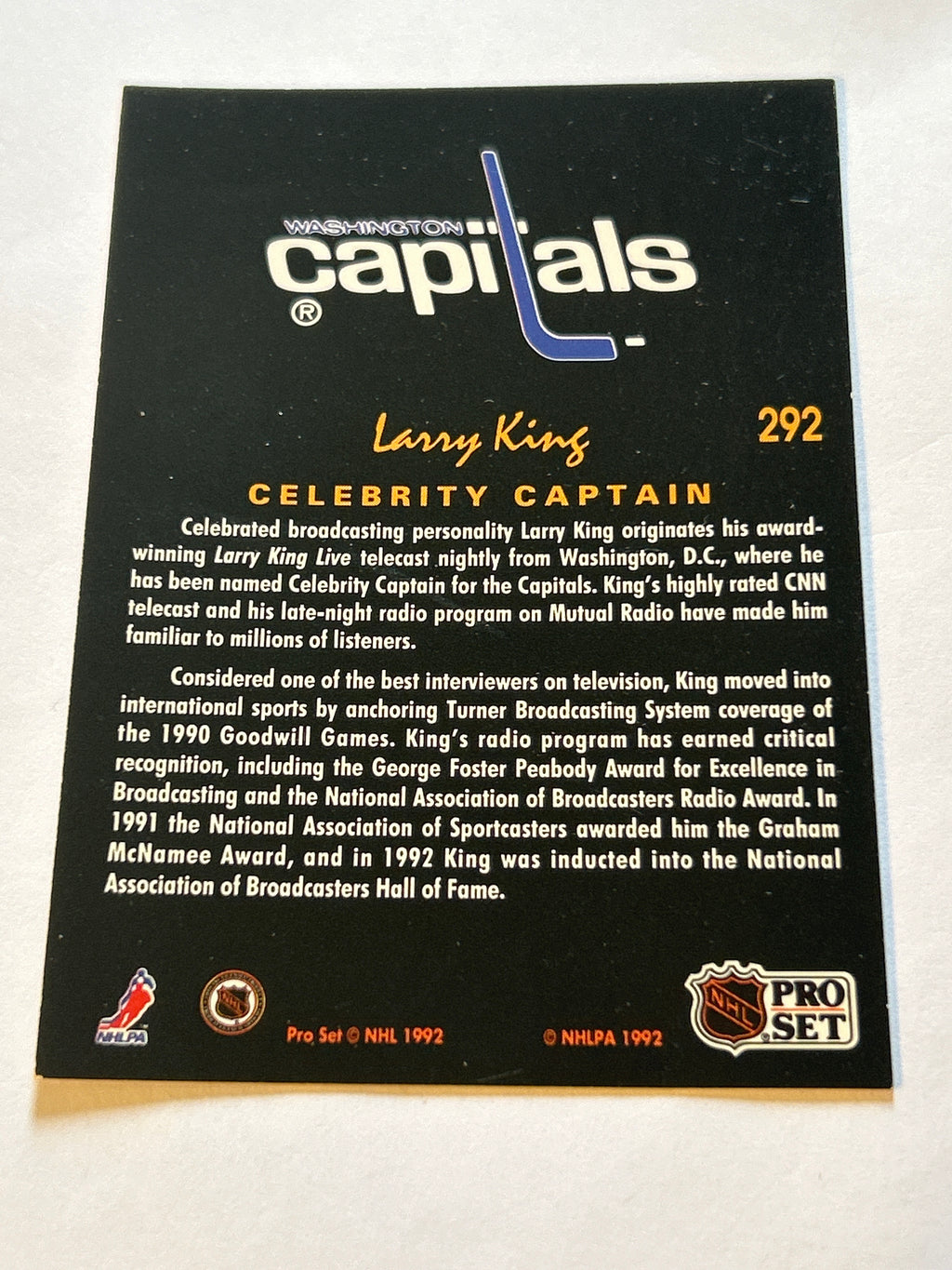 1991-92 Pro Set Platinum Larry King #292 Washington Capitals
