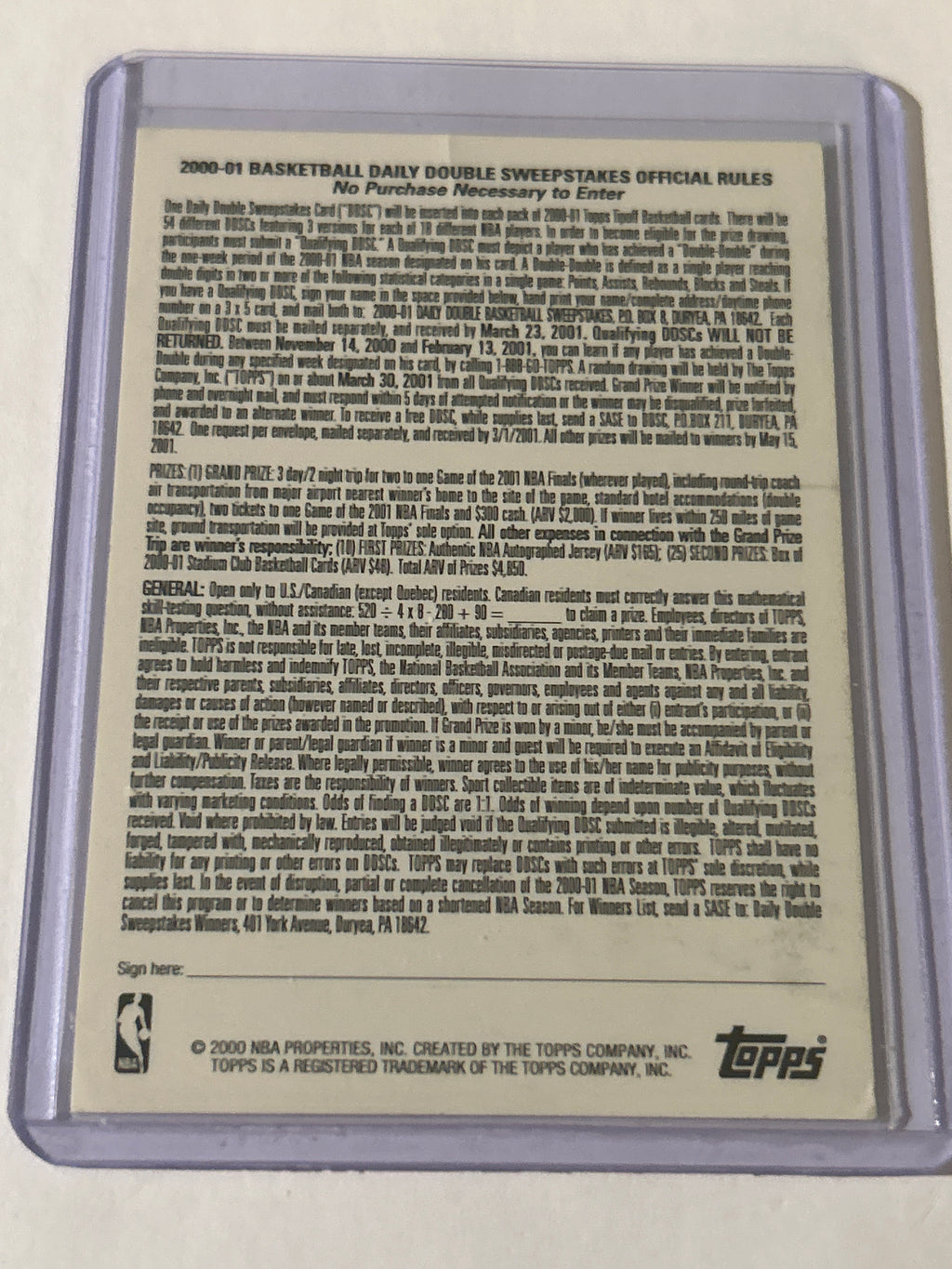 2000-01 Topps Tip-Off - Daily Double David Robinson February 5 - February 11