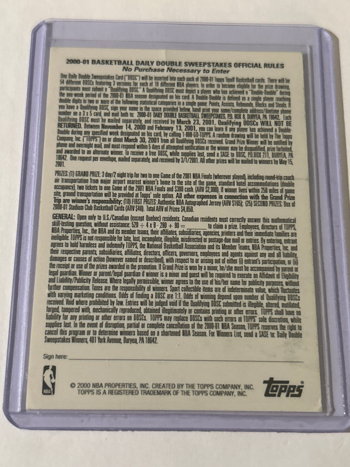 2000-01 Topps Tip-Off - Daily Double David Robinson February 5 - February 11