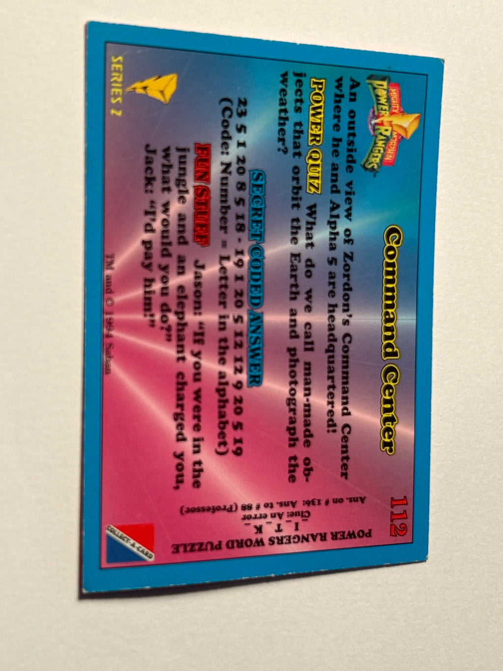 1994 collect-A-Card #112-Mighty Morphin Power Rangers Collector Card – Command Center