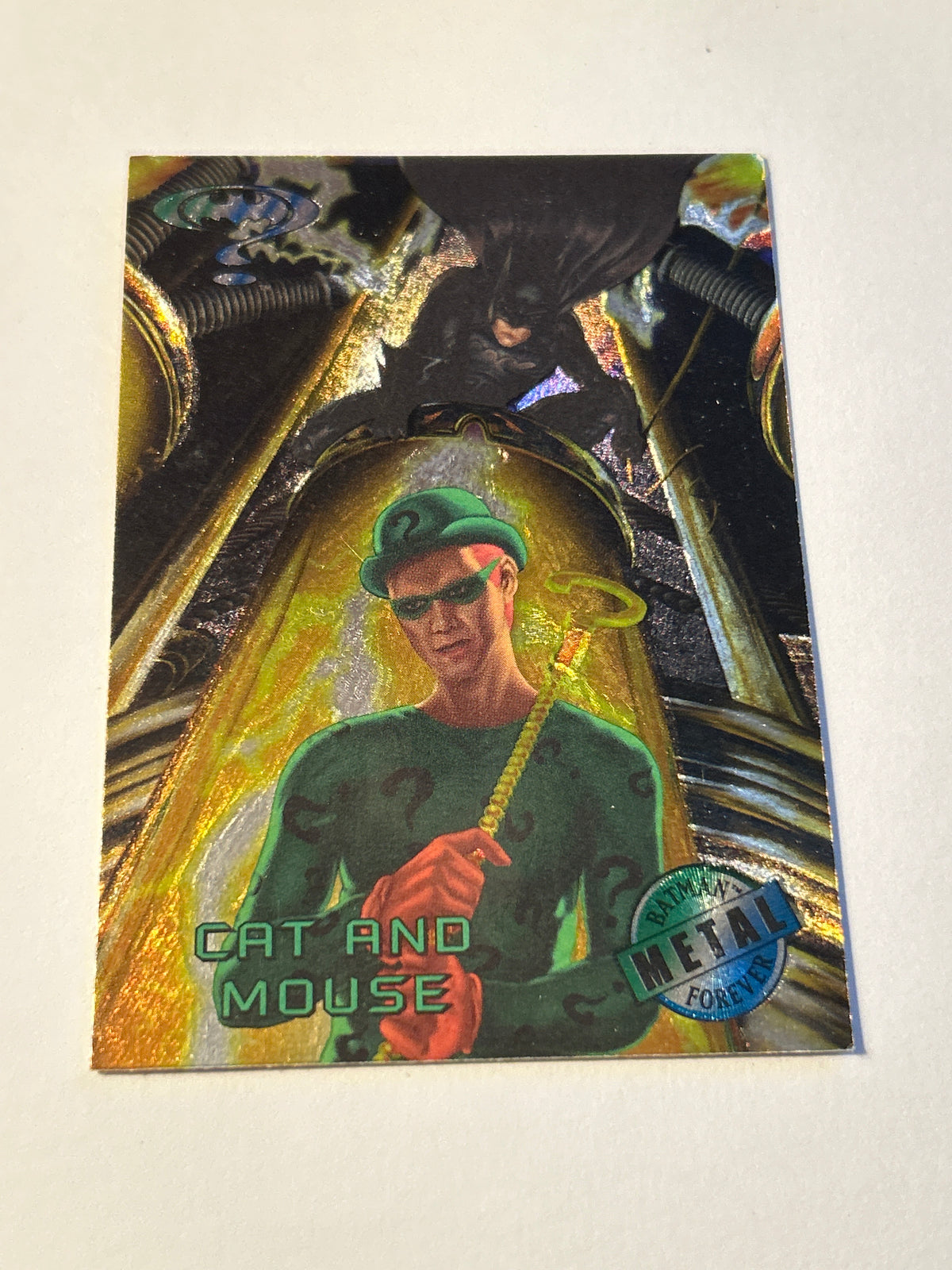 ‘95 Fleer Metal Batman Forever Batman vs. The Riddler – Cat and Mouse Metal Card #21