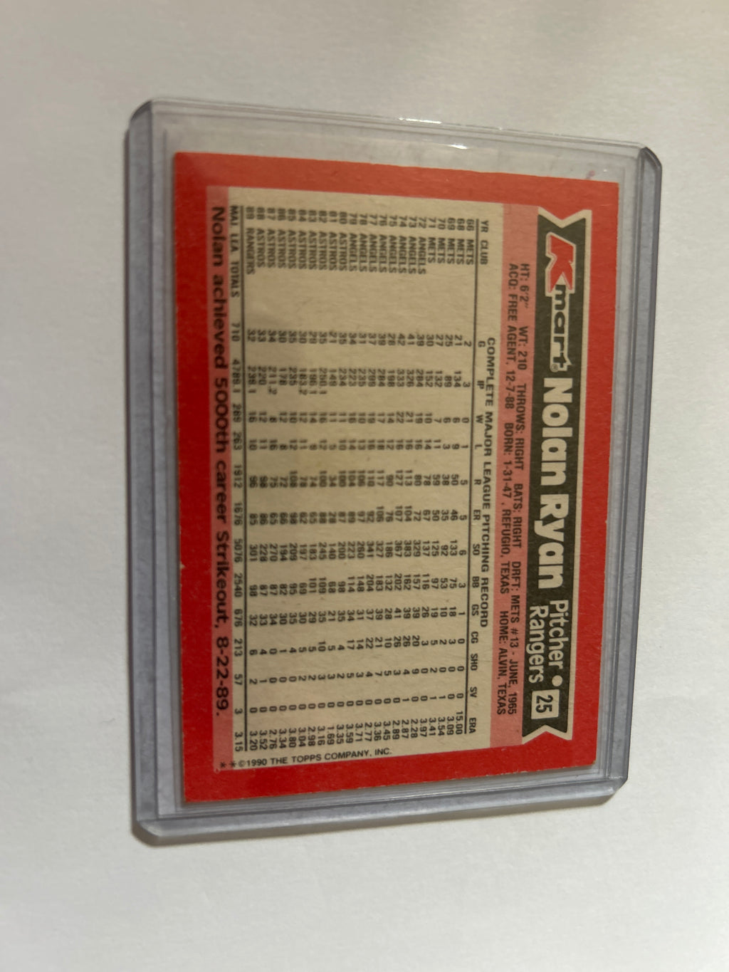 1990 Topps Kmart Superstars - Nolan Ryan #25