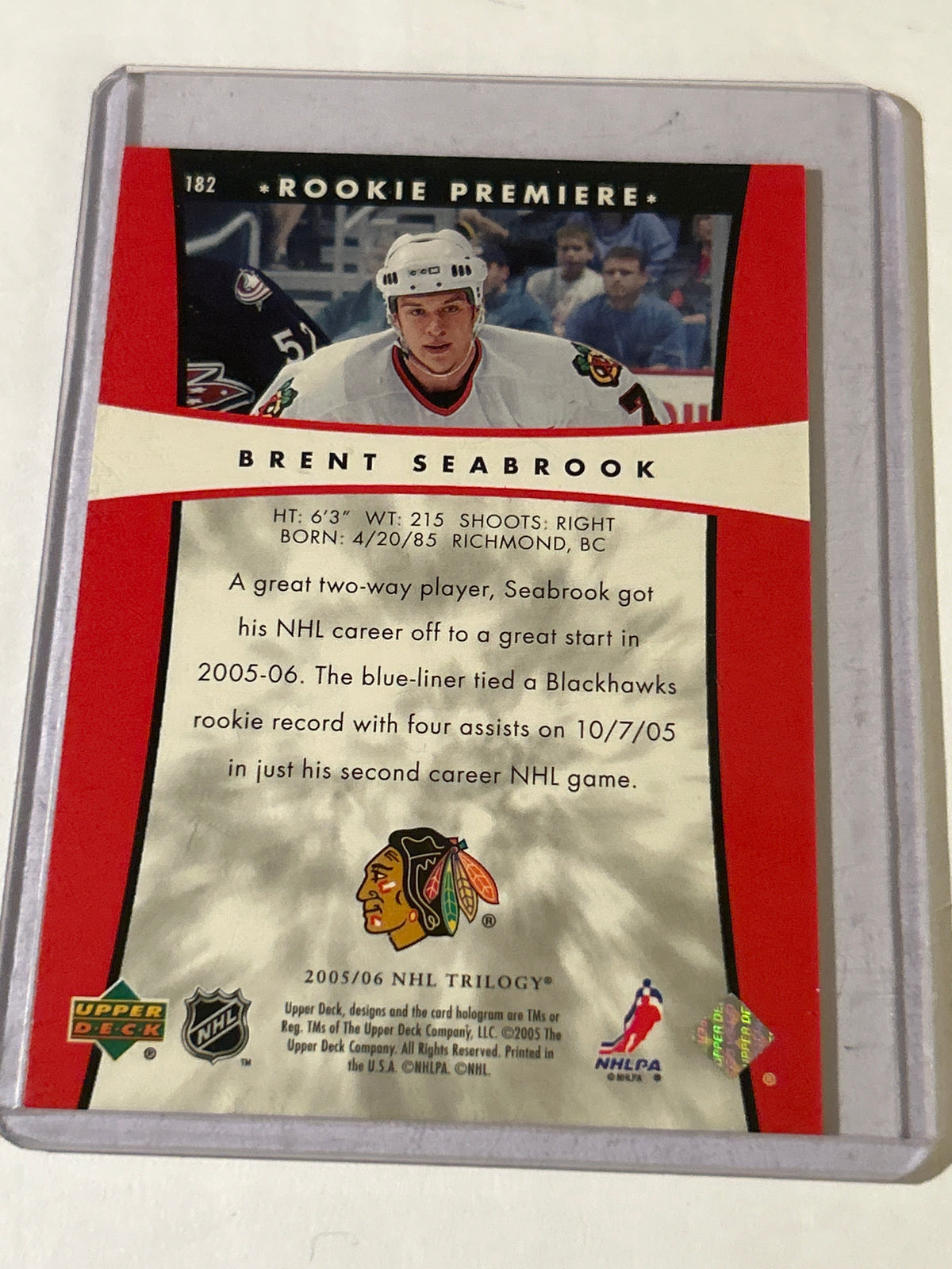 2005-06 Upper Deck Trilogy - Rookie Premieres Brent Seabrook #429 /999 (RC)