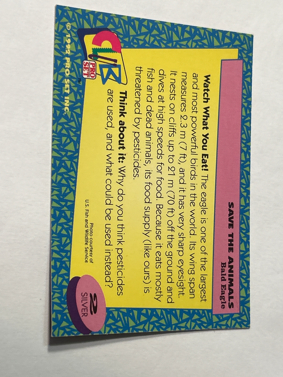 1991 Pro Set Save the Animals – Bald Eagle Card #2