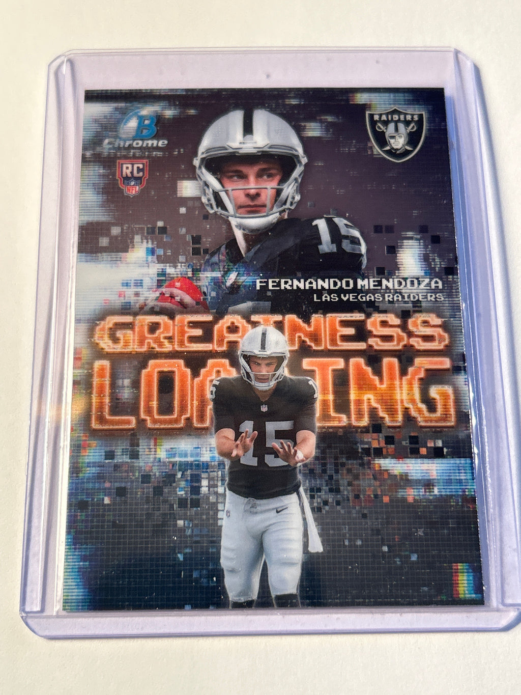 2026 Bowman Chrome Fernando Mendoza RC Greatness Loading Insert Las Vegas Raiders QB