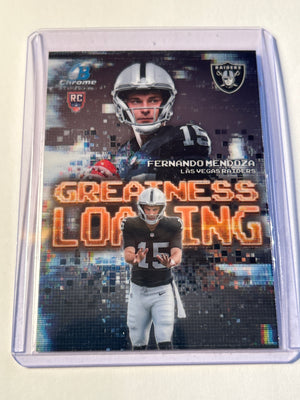 2026 Bowman Chrome Fernando Mendoza RC Greatness Loading Insert Las Vegas Raiders QB