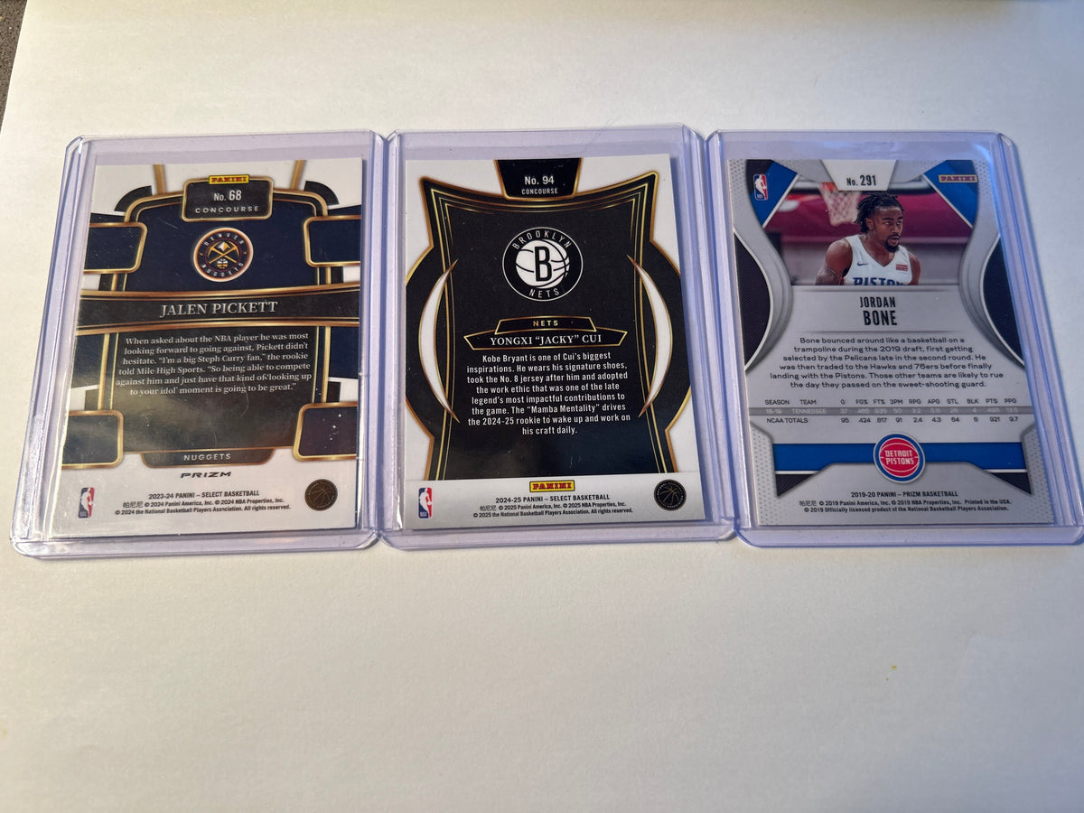 Basketball rookie 3 card lot backs
