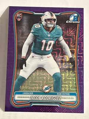 2026 Bowman Chrome Jacob Rodriguez RC #BCV-186 Purple Mojo Refractor 48/75 Miami Dolphins LB