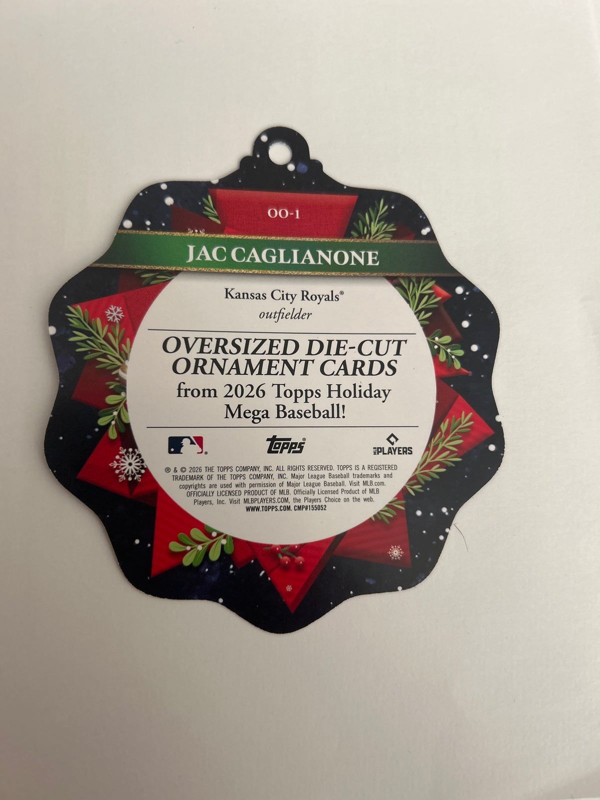 2026 Topps Holiday Jac Caglianone RC #OO-1 Oversized Die Cut Ornament Card Kansas City Royals