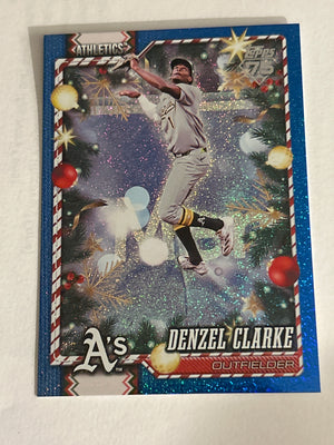 2026 Topps Holiday Denzel Clarke Blue Glitter Parallel Athletics