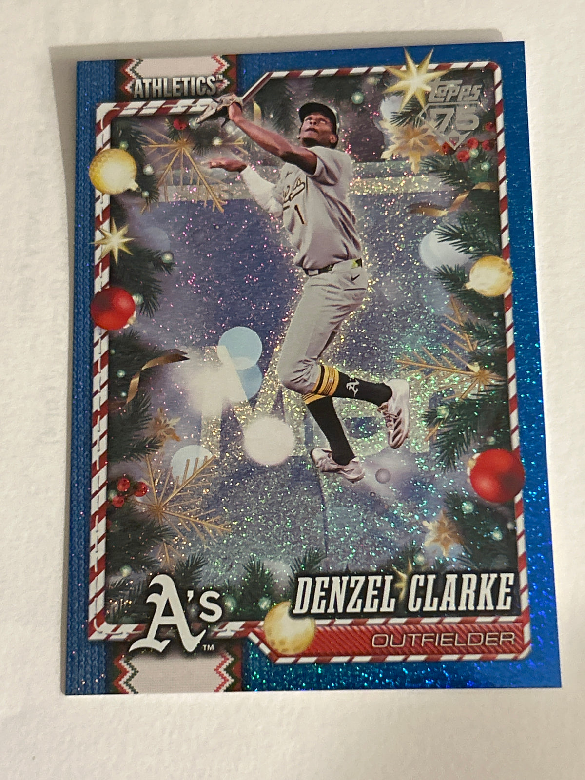 2026 Topps Holiday Denzel Clarke Blue Glitter Parallel Athletics