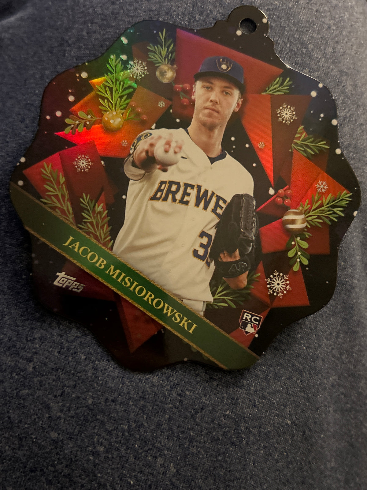 2026 Topps Holiday Jacob Misiorowski RC Oversized Die Cut Ornament Card Milwaukee Brewers