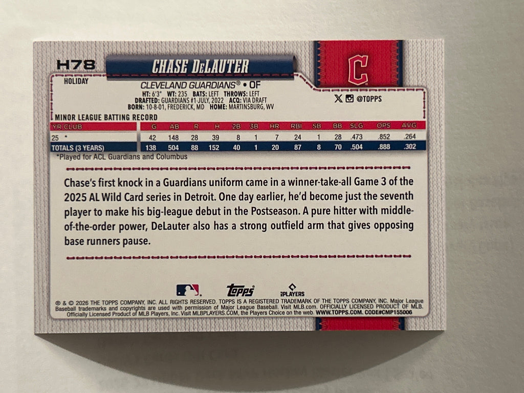 2026 Topps Holiday Chase DeLauter RC Holiday Variation SP Cleveland Guardians