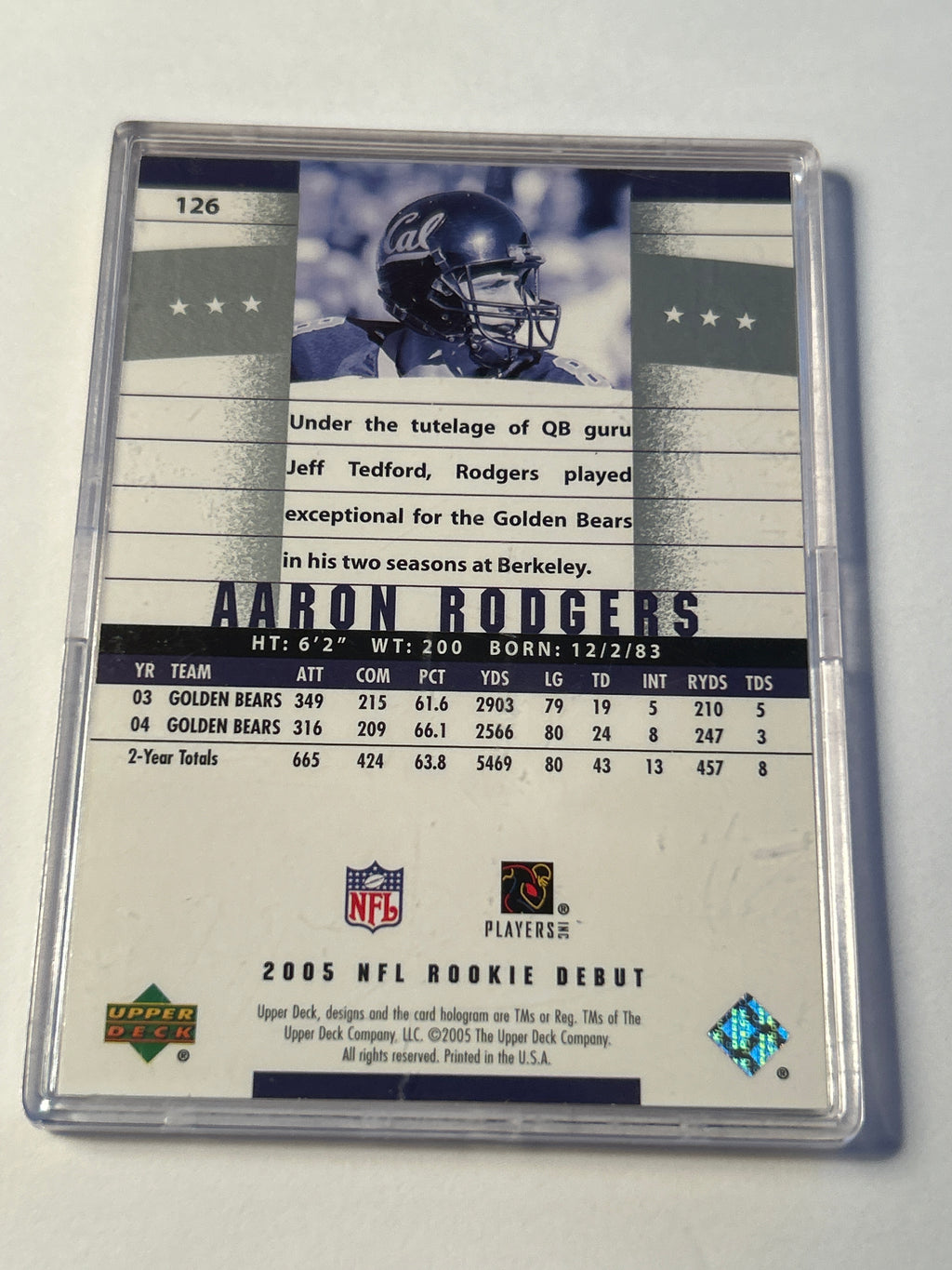 2005 Upper Deck Rookie Debut Aaron Rodgers RC Rookie Card Cal Packers