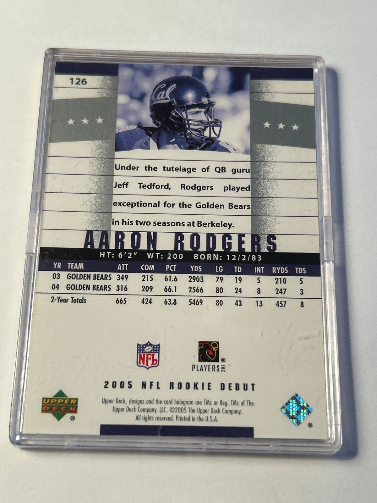 2005 Upper Deck Rookie Debut Aaron Rodgers RC Rookie Card Cal Packers