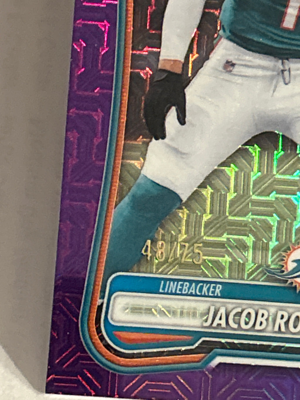 2026 Bowman Chrome Jacob Rodriguez RC #BCV-186 Purple Mojo Refractor 48/75 Miami Dolphins LB