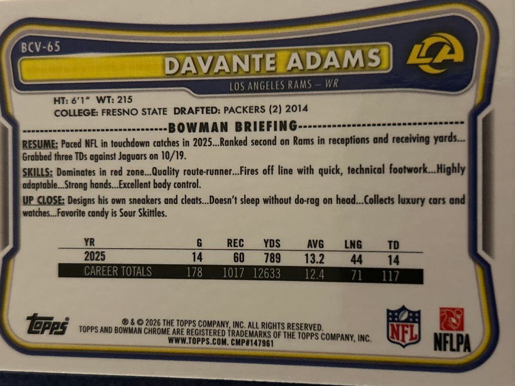 2026 Bowman Chrome Davante Adams Mojo Refractor Los Angeles Rams