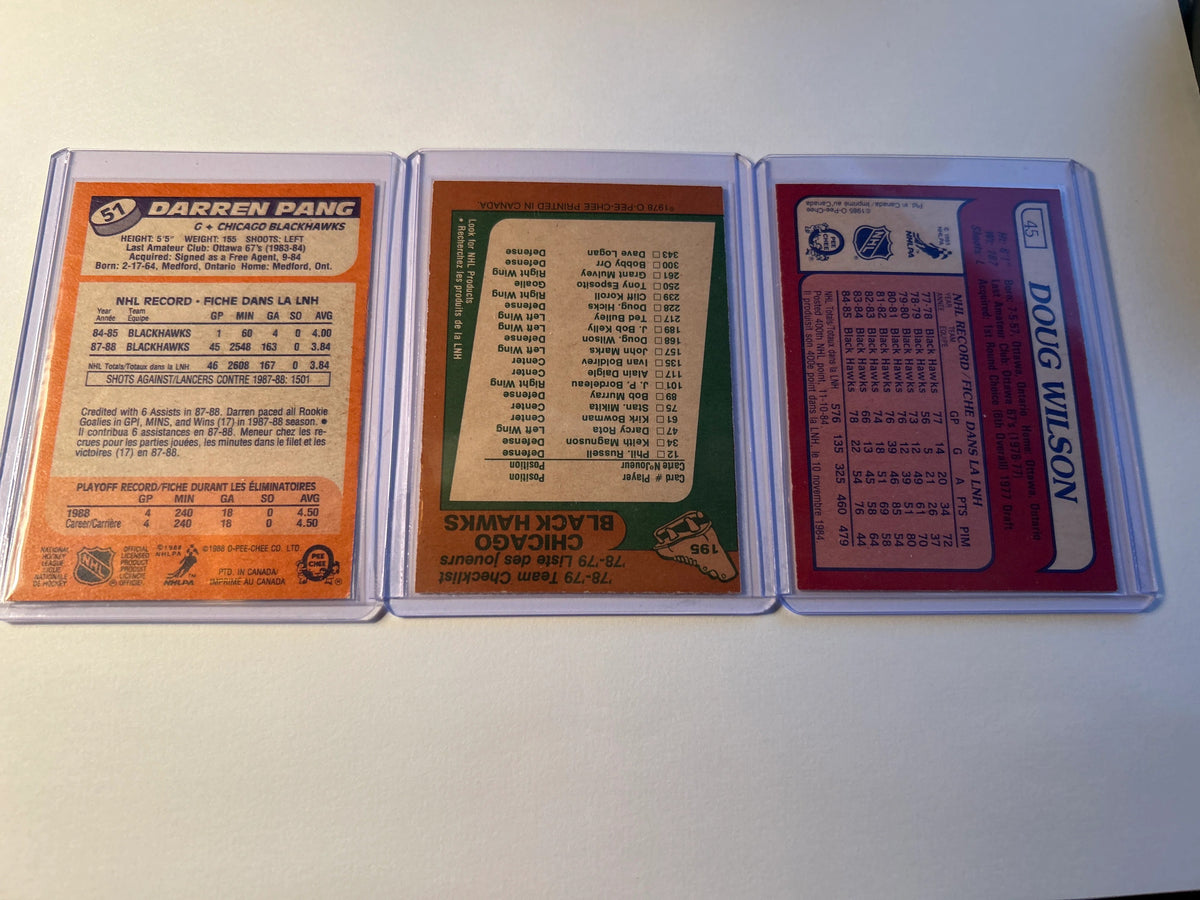 Blackhawks OPC 3 card lot backs