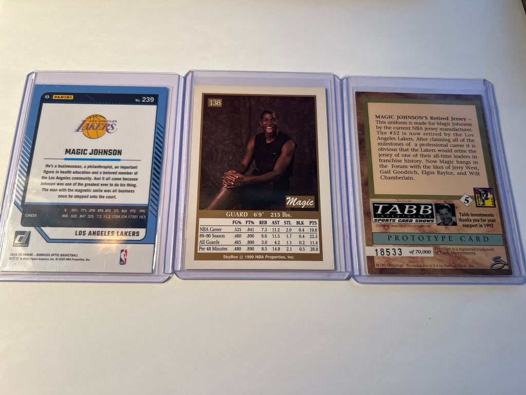 Magic Johnson 3 card lot backs