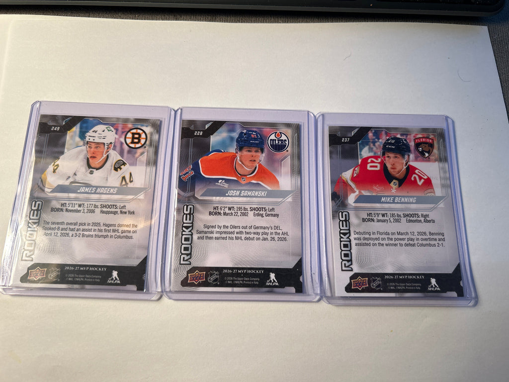 MVP Rookies 3 card lot backs