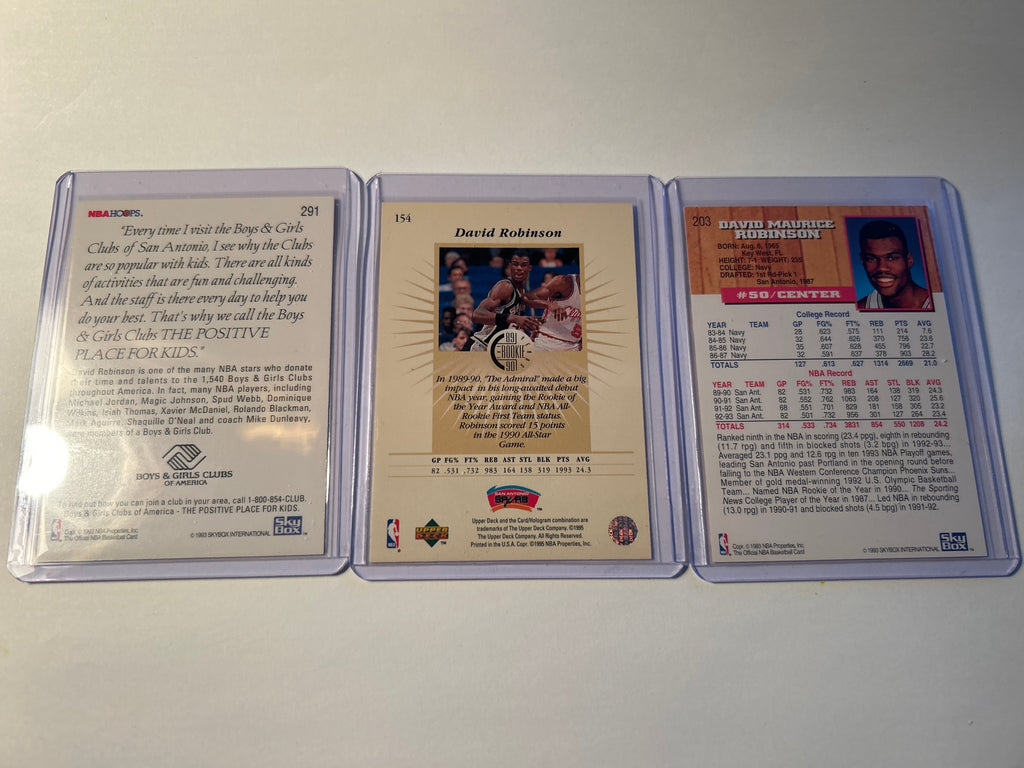 David Robinson 3 card lot backs