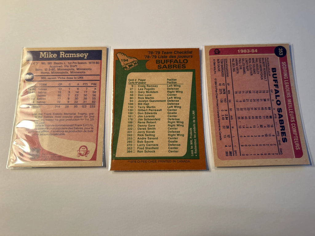 Sabres OPC 3 card lot backs